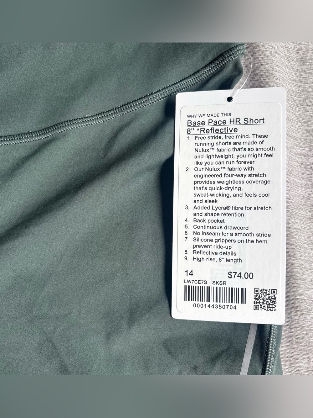 Lululemon Base Pace High-Rise Reflective Short 8" in Smoked Spruce size 14 - Picture 2 of 7